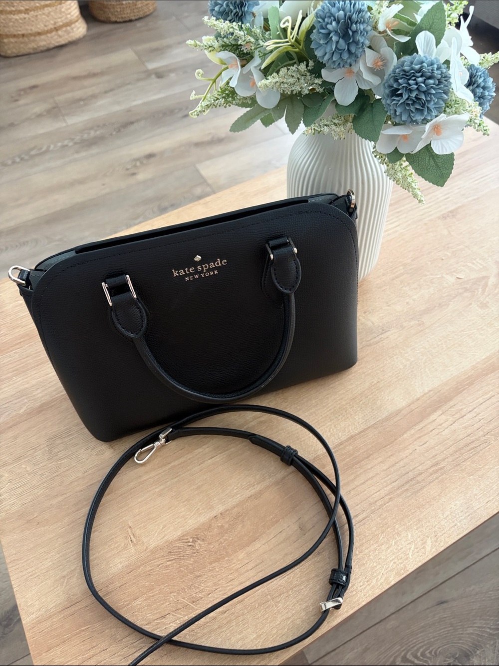 kate spade Black Leather Dome Satchel with Removable Strap